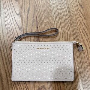 Michael Kors Beige Wristlet with Gold Accents